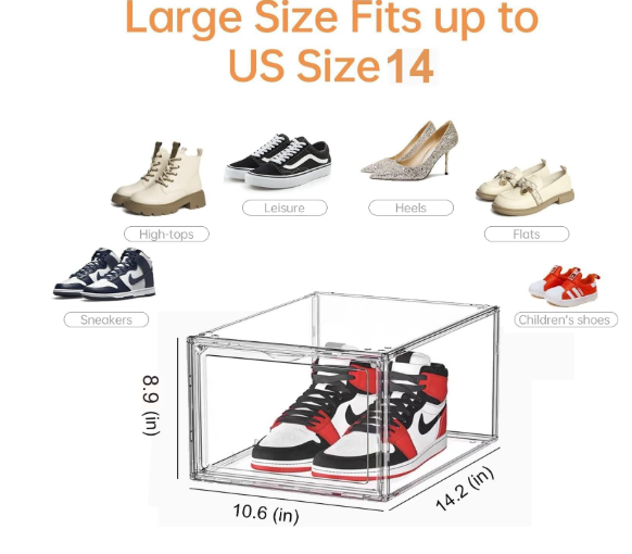 Shoe Display Case, Shoe Storage Boxes Clear Acrylic Shoe Box Stackable Shoe Storage Sneakerheads Plastic Shoe Contianer with Magnetic (10 box)