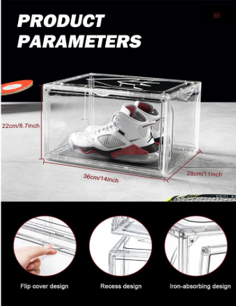 Shoe Display Case, Shoe Storage Boxes Clear Acrylic Shoe Box Stackable Shoe Storage Sneakerheads Plastic Shoe Contianer with Magnetic (10 box)