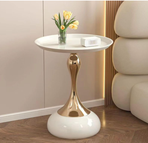 Modern Metal End Table, Round Side Table,coffee table,Nightstand for Bedside or Sofa, Small Space Luxury Decorative Table for Living Room Bedroom Patio, Small Bar Pub Table (White)
