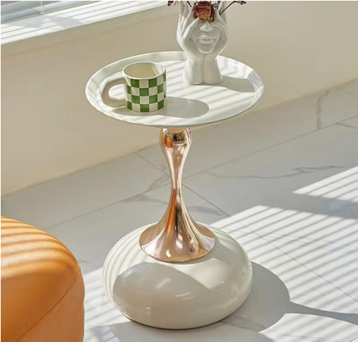 Modern Metal End Table, Round Side Table,coffee table,Nightstand for Bedside or Sofa, Small Space Luxury Decorative Table for Living Room Bedroom Patio, Small Bar Pub Table (White)