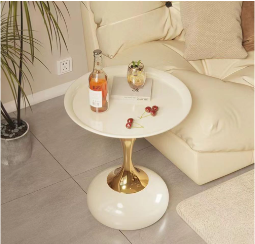 Modern Metal End Table, Round Side Table,coffee table,Nightstand for Bedside or Sofa, Small Space Luxury Decorative Table for Living Room Bedroom Patio, Small Bar Pub Table (White)