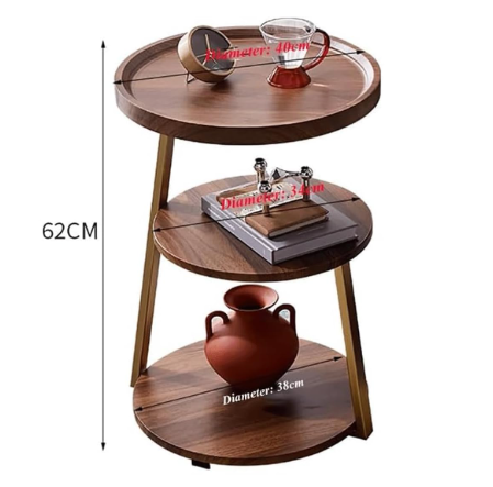 3-Tier End Table, Sofa Side Table, Movable Nightstand, Modern Corner Table, Tea Cabinet for Living Room, Bedroom, Office & Balcony, Easy to Assemble (Gold Frame)