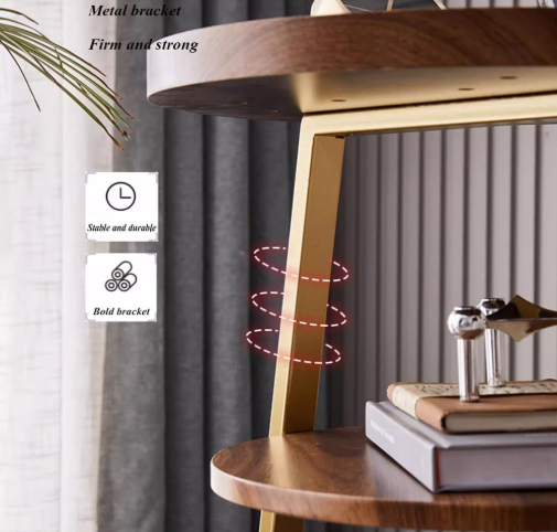 3-Tier End Table, Sofa Side Table, Movable Nightstand, Modern Corner Table, Tea Cabinet for Living Room, Bedroom, Office & Balcony, Easy to Assemble (Gold Frame)