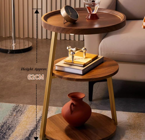 3-Tier End Table, Sofa Side Table, Movable Nightstand, Modern Corner Table, Tea Cabinet for Living Room, Bedroom, Office & Balcony, Easy to Assemble (Gold Frame)