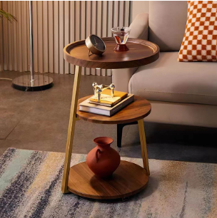 3-Tier End Table, Sofa Side Table, Movable Nightstand, Modern Corner Table, Tea Cabinet for Living Room, Bedroom, Office & Balcony, Easy to Assemble (Gold Frame)