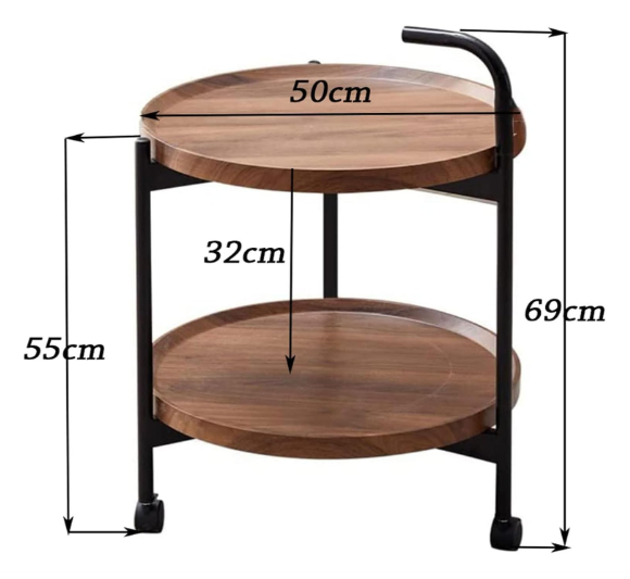 2 Tier Mobile Mini Bar, Kitchen Serving Cart Moving Sofa Side Table with Wheels Round Coffee Table Double Layer Storage Tray (Color : White,