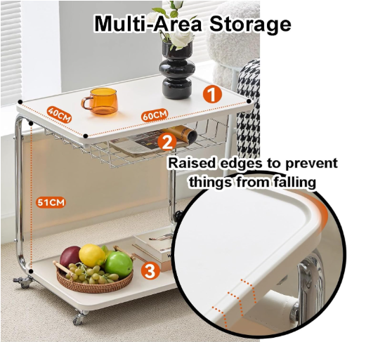 Sleek U-Design Multifunctional Rolling Table – Aescraft