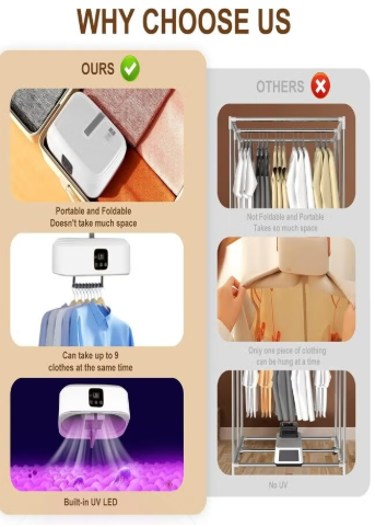 Portable Clothes Dryer with Remote Control – Electric Garment Drying Machine, Wardrobe Style Folding Dryer, Fast Drying & Dehumidifier, Energy Saving Laundry Dryer for Clothes, Towels & Baby Clothes