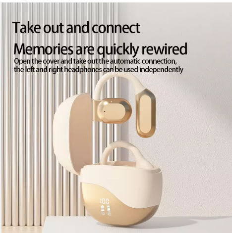 Wireless Bluetooth earbuds.OWS hanging ear Bluetooth headset, wireless bone conduction Bluetooth headset, waterproof noise-cancelling sports headset, beautiful sound quality. (M62 Apricot)