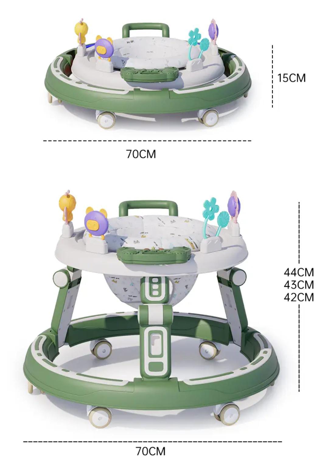 2 in 1 Baby Walker for Kids, Round Kids Walker with Push handle, 360 Rotatable Seat, Musical Bar & Footmat for Baby Boy Girl 6-24 Months 9(pink)
