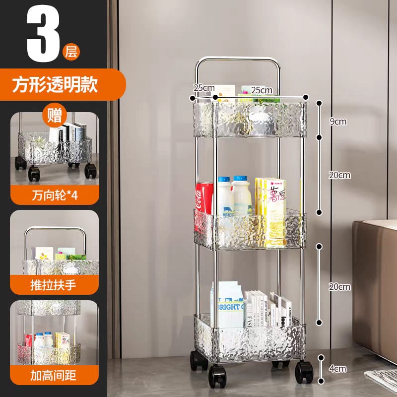 Acrylic Rolling Cart with Wheels - Transparent Storage Rack for Living Room, Kitchen, Bathroom - Ideas for Cosmetics & Snacks