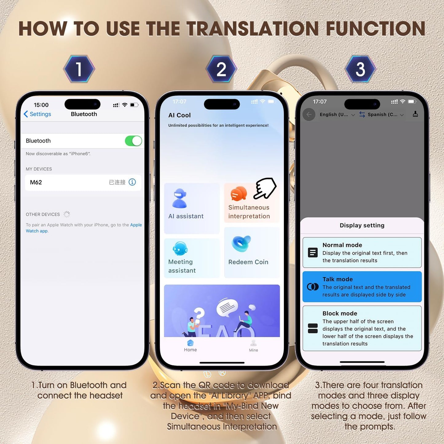 Ai Translating Ear Buds, 2025 New Wireless Bluetooth Translation Earbuds, Upgrade Real Time Language Translator, 144 Languages Play Music Bluetooth Over-Ear for iOS & Android
