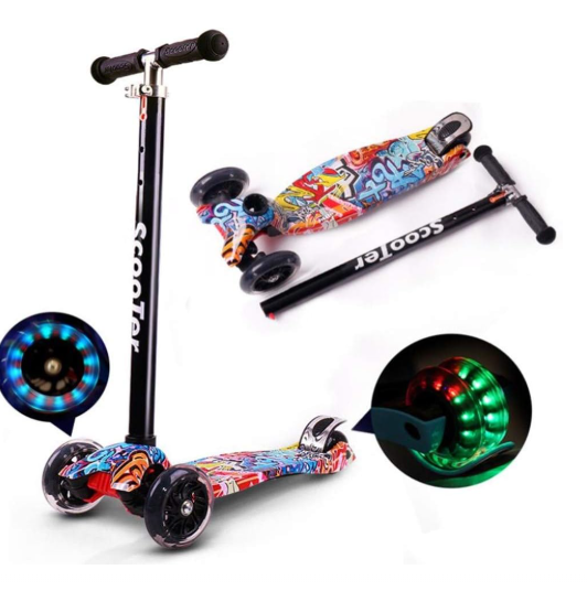 Kids Scooter 3 Wheel Mini Adjustable Kick Scooter with LED Light Up Wheels(Colorful)