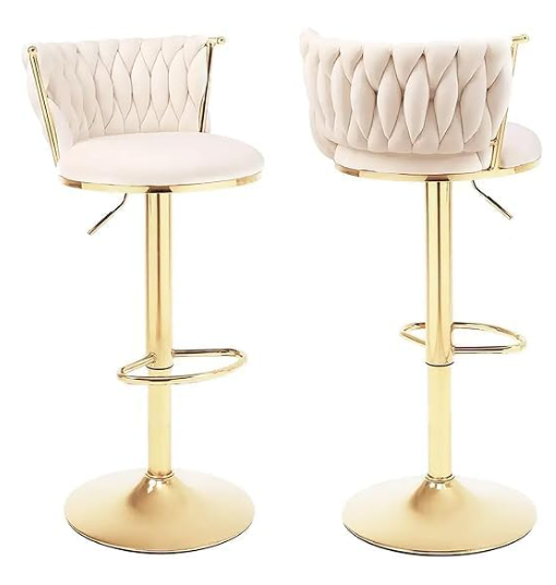 Golden Bar Chair Adjustable 360" Rotating Gold Metal High Stool With Backrest For Cafes And Bars (Beige)