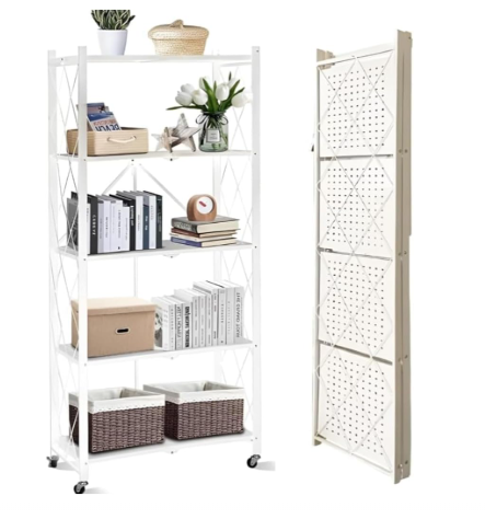 Home Use Metal Folding Storage Rack No-Installation One-Pull Mobile Floor Shelf Multi-Layer Utensil Kitchen Storage Artifact white