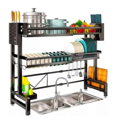 Expandable Over the Sink Dish Drying Rack Adjustable Length Large Capacity Dish Rack