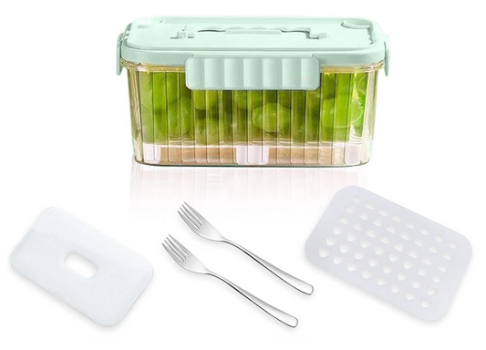 Food Storage Box, Chilled Fruit Box, Portable Fruit Box, Airtight Crisper with Leak-Proof Locking Lid for Fruits, Vegetables when you are out and about (Free 1 Fruit Fork + 1 Ice