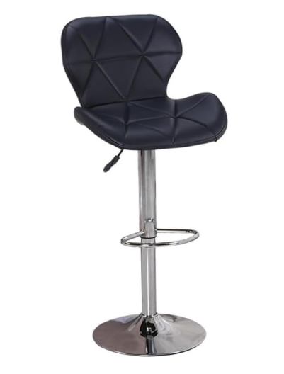 High Bar Chair Counter Stool Leather 360° Roating Armless Backrest Stainless Steel Legs Footrest Restaurant Pub Living Furniture (Black 1 Pcs)