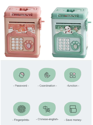 Kids Cash Box Fingerprint And Code Access Money Storage Holder Safe And Small Savings For Home Or Work
