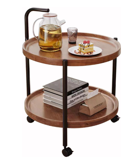 2 Tier Mobile Mini Bar, Kitchen Serving Cart Moving Sofa Side Table with Wheels Round Coffee Table Double Layer Storage Tray (Color : White,