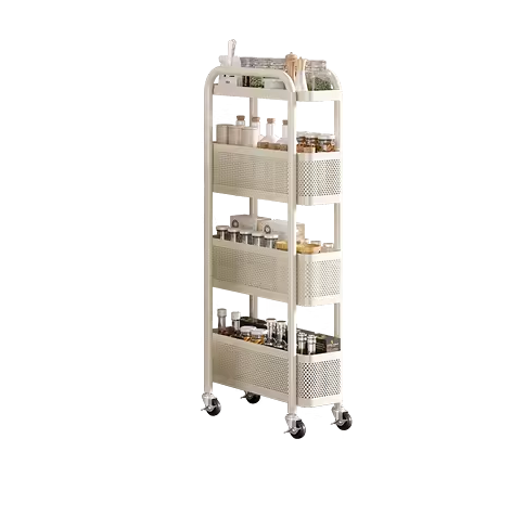 Slim Kitchen Storage Cart,4-Tier Metal Rolling Utility Cart Mesh Basket,Multifunction Wire Basket Shelf Trolley for Home Laundry,Bathroom,Living Room (Color : White, Size : 4 Tier)