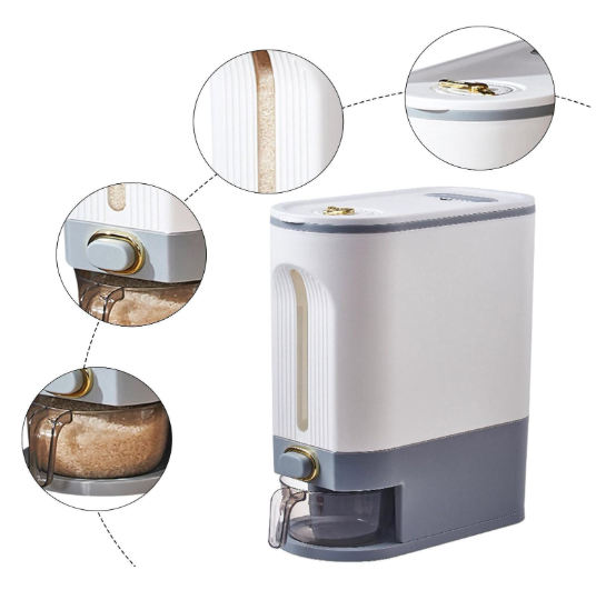 Grain Dispenser - Dampproof Cereal Rice Food Storage Containers,Food Dispenser Kitchen Organization With Time Pointer Measuring Cup for Kitchen Soybean Corn