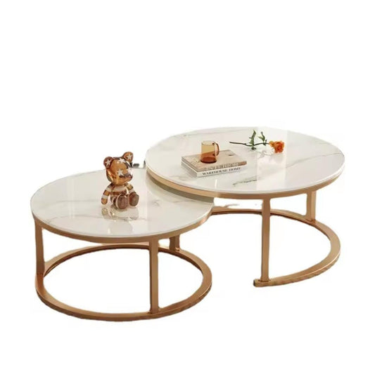Coffee Side Tables White and Gold, For Living Room
