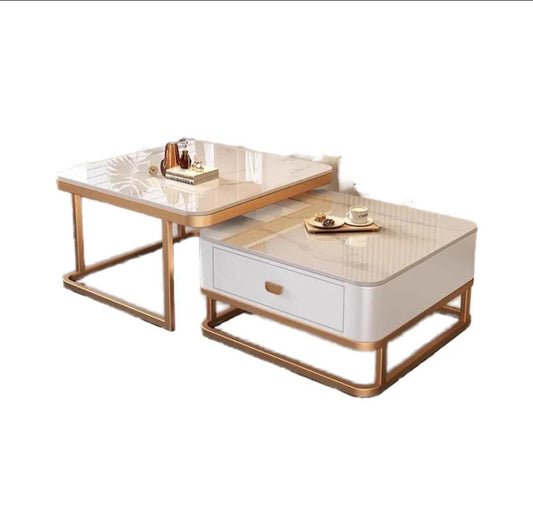 Square coffee table set of 2 Retractable marble tea table living room Metal side table